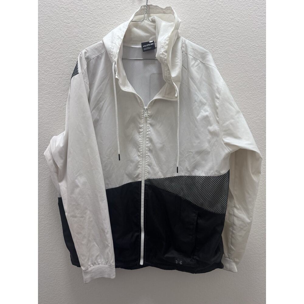 Under Armour Men's XXL Windbreaker Jacket White Black Full-Zip Hooded Mesh